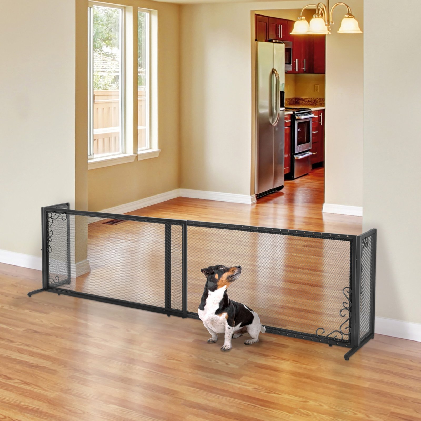 Richell-Large-Freestanding-Metal-Mesh-Pet-Gate-in-Antique-Bronze