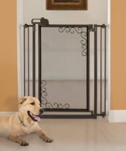 Tall One-Touch Metal Mesh Pet Gate in Antique Bronze